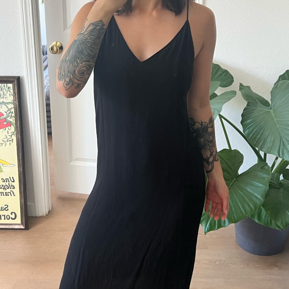 Aritzia Wilfree Free Black Midi Slip Dress